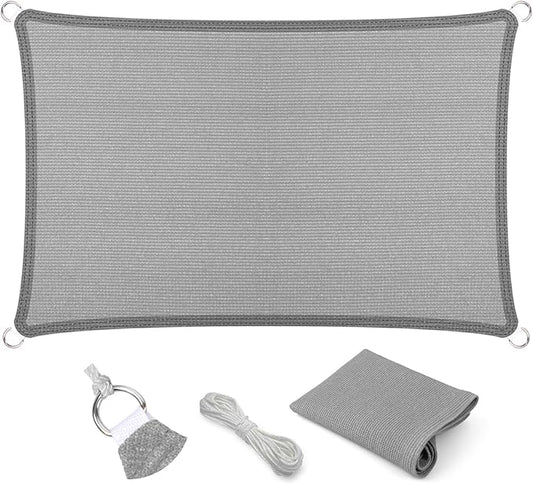 Eden's Decor Straight Flat-Edged Sun Shade Sail Rectangular 9' x 19' Grey UV-Blocking Outdoor Canopy Fabric Cloth Awning for Pergola Patio Garden Backyard Custom Size