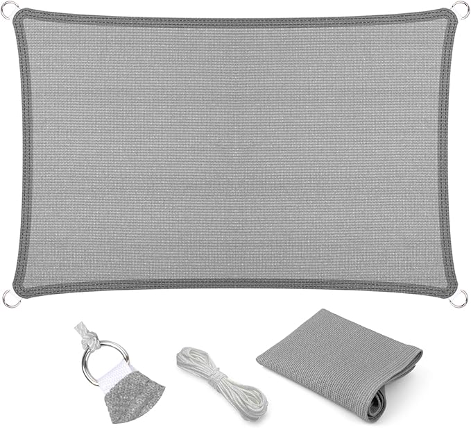 Eden's Decor Straight Flat-Edged Sun Shade Sail Rectangular 4' x 10' Grey UV-Blocking Outdoor Canopy Fabric Cloth Awning for Pergola Patio Garden Backyard Custom Size