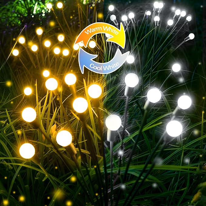 6-Pack Solar Garden Lights, 48 LED Solar Lights Outdoor for Garden Decor, Waterproof Firefly Light Outdoor (Sway by Wind), Swaying Light for Yard Patio Landscape Decorations (Warm White & Cool White)