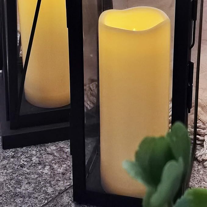 CANDLE CHOICE Waterproof Outdoor Battery Operated Flameless Candles Remote Timer White Tall Plastic Fake Realistic Flickering Electric LED Pillars for Lantern Wedding Christmas Decorations 3”x8” 3PCS