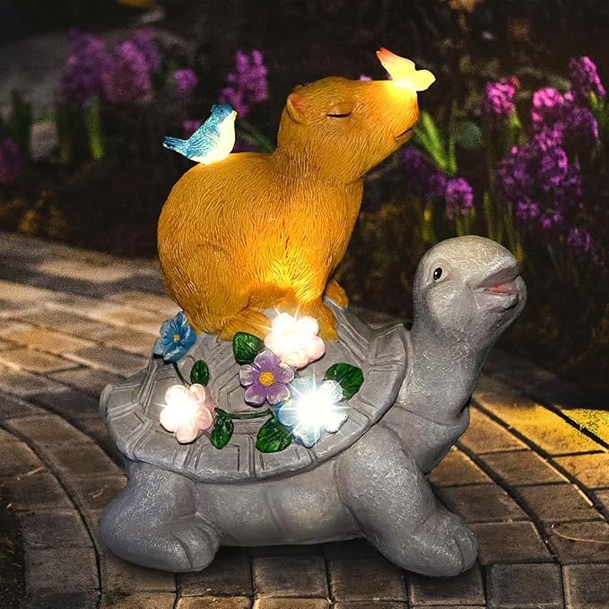 Turtle Gifts for Women, Solor Statue for Garden, Turtle and Capybara Figurine with Lights, Outdoor Decorations for Yard Lawn Patio, Gifts for Mom Grandma Mother in Law Gardener Mother'Day