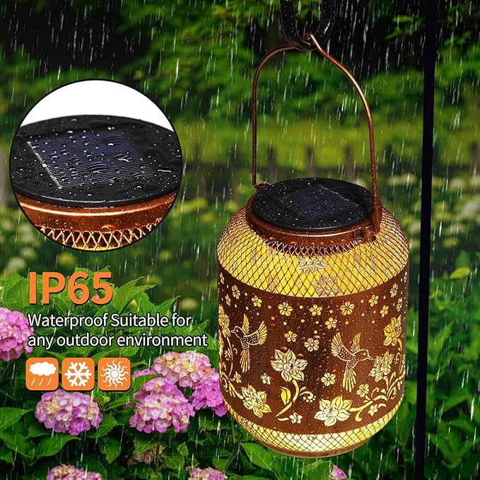 Hummingbird Solar Lanterns Outdoor Waterproof Garden Decor Birthday Gifts for Women Mom Grandma, Hanging Solar Lights Metal Lantern Decoration Outside for Yard, Patio, Backyard, Porch