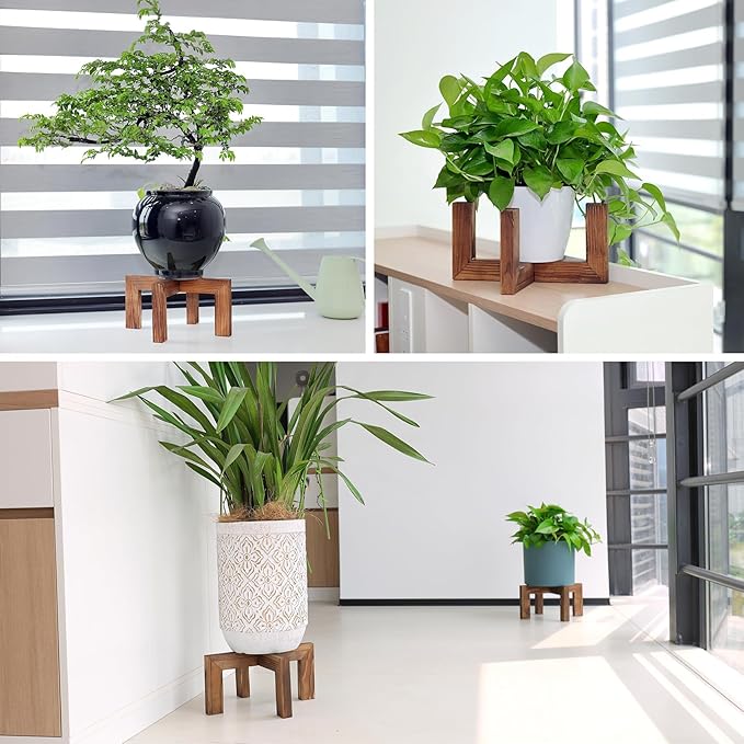 Plant Stand, Indoor/Outdoor Wood Plant Holder, Single Flower Pot Stand, Sturdy Planter Stand, Fit 5-15 Inch Pots