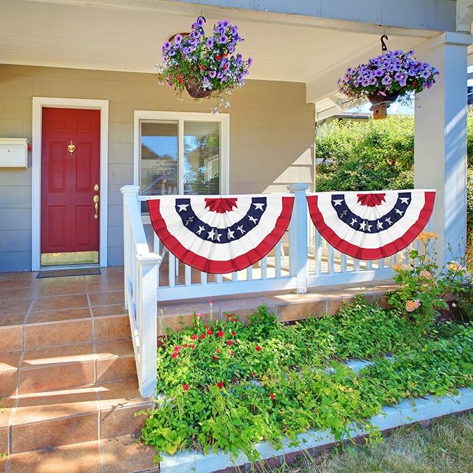 USA Pleated Fan Flag American US Bunting Flag Patriotic Half Fan Banner Flag with Canvas Header and Brass Grommets for 4th of July Memorial Day Indoor Outdoor Decoration (3, 2x4 Feet)
