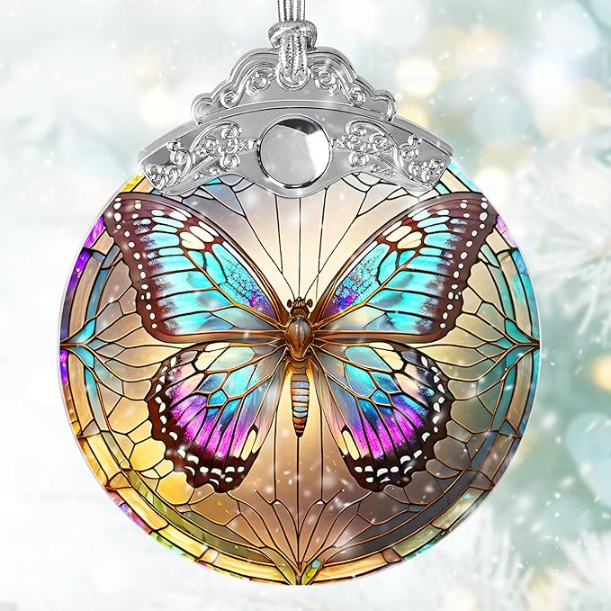 Stained Glass Suncatcher, Jocidea Butterfly Ornament, Christmas Ornaments, Holidays Ornaments, Christmas Tree Decor, Butterfly Decor for Home, Butterfly Gifts