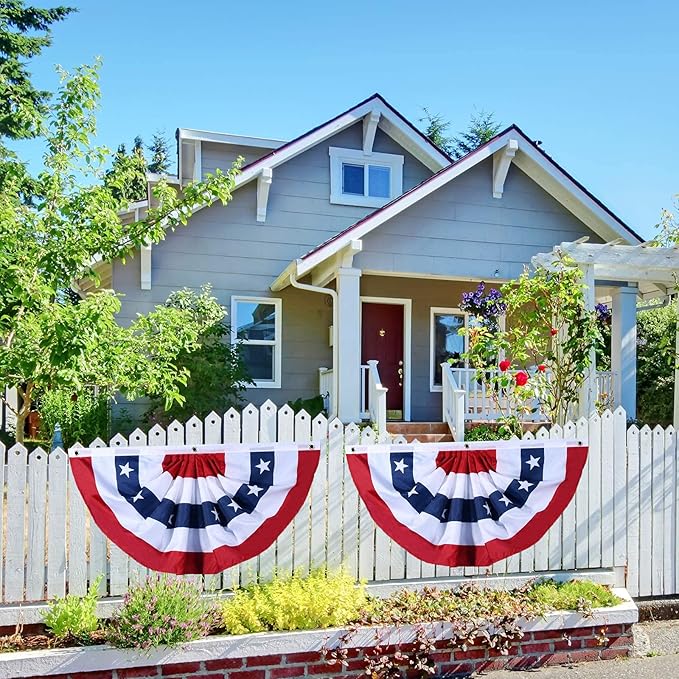 USA Pleated Fan Flag American US Bunting Flag Patriotic Half Fan Banner Flag with Canvas Header and Brass Grommets for 4th of July Memorial Day Indoor Outdoor Decoration (10, 1.5x3 Feet)