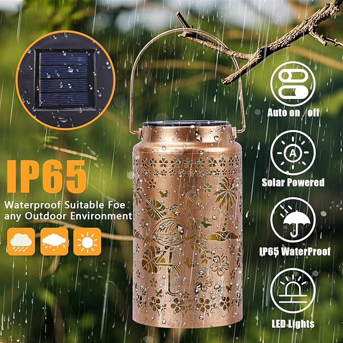 4 Pack Flamingo Solar Lanterns Outdoor Waterproof, Metal Hanging Lights Decorations for Garden Yard Lawn Patio, Flamingo Gifts for Women Mom Grandma Gardener for Mother'Day Christmas