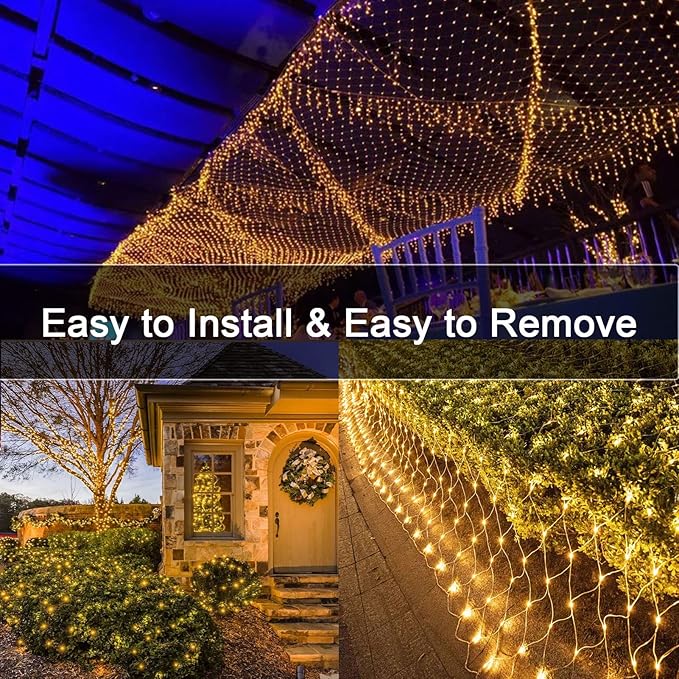 20Ft x 13Ft Net Lights Outdoor Mesh Lights Plug in, 720 LED Net Lights IP68 Fully Waterproof for Party Garden Backyard Wall Bush Christmas Decor (Warm White)