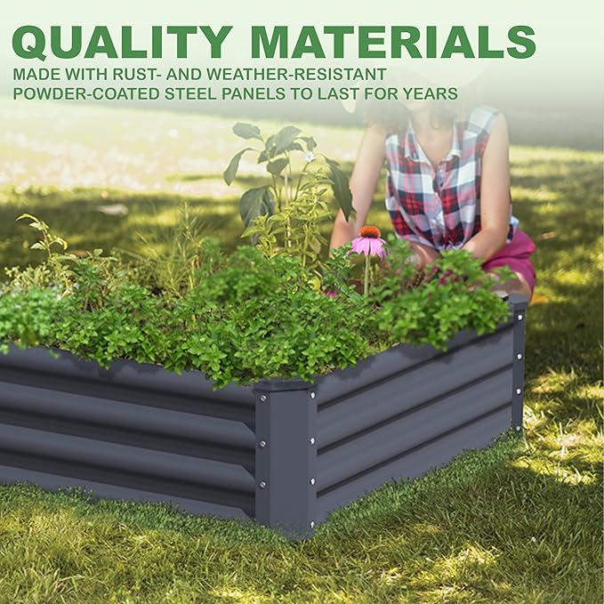 8X4X1ft Raised Garden Bed Kit,Galvanized Raised Garden Beds Outdoor,Large Metal Planter Box Steel Kit Flower Herb,Vegetables..Dark Gray