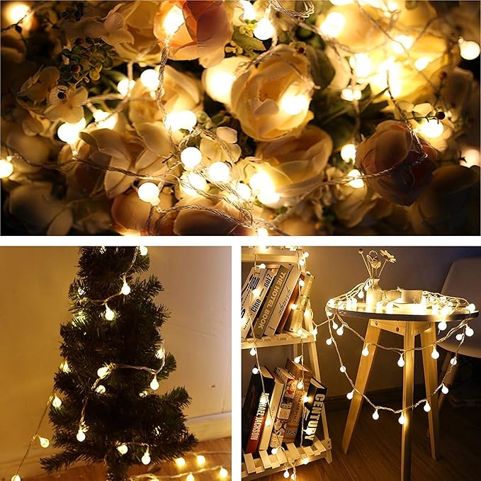 Globe String Lights 49 Feet 100 led,8 Modes Fairy Plug in Indoor String Lights for Bedroom,Classroom,Outdoor, Patio,Garden,Party,Wedding-Warm White
