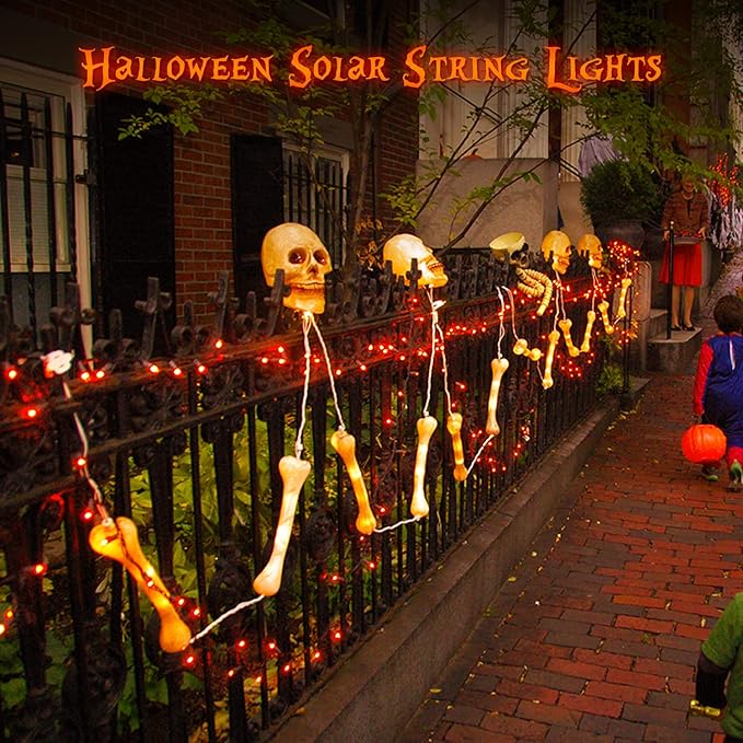 Orange Halloween Lights, 2 Pack Each 75.5Ft 200 LED Orange String Lights Outdoor, 8 Modes Solar Orange Lights for Thanksgiving Yard Tree Fall Christmas Halloween Decoration