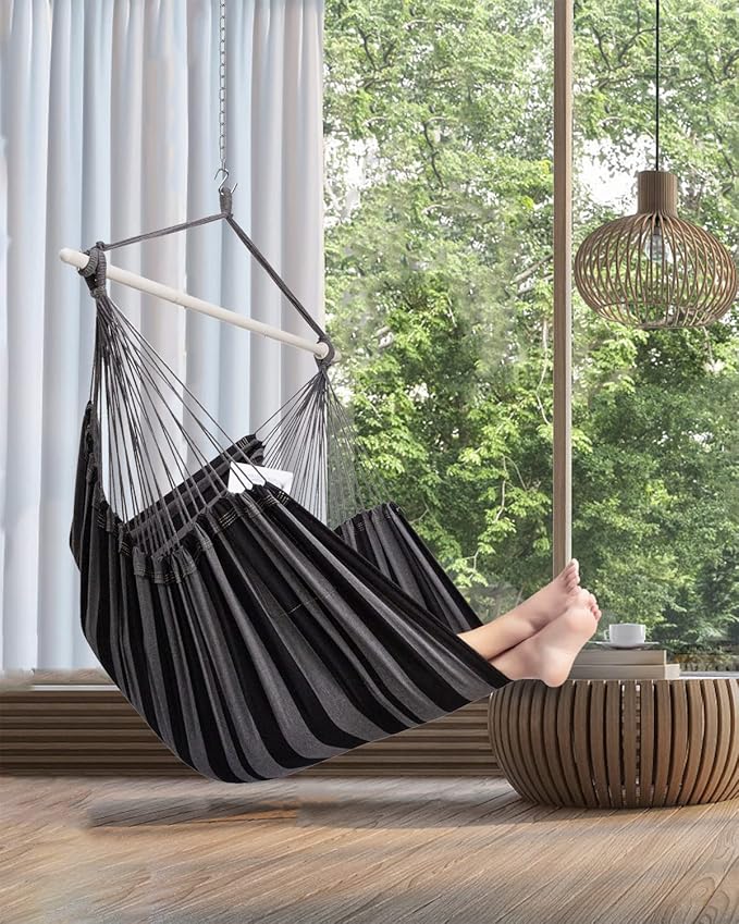 ADVOKAIR Hammock Chair Hanging Chair Rope Swing XXL - Max 500lbs, 70in Large Hammock Swing Chair -Portable Steel Spreader Bar with Anti-Slip Rings-Roomy & Strong