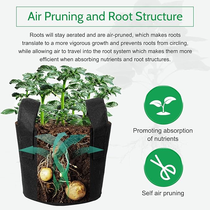 JERIA 12-Pack 15 Gallon, Vegetable/Flower/Plant Grow Bags, Aeration Fabric Pots with Handles (Black), Come with 12 Pcs Plant Labels