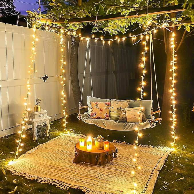 JMEXSUSS 400 LED String Lights Indoor, 132ft Warm White Christmas Lights Outdoor Plug in, 8 Modes Waterproof Twinkle Lights for Outside Holiday Wedding Party Decorations