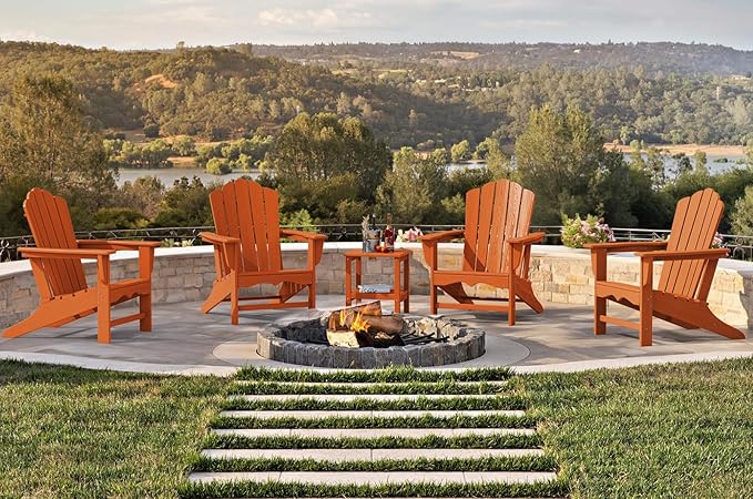 KINGYES HDPE Adirondack Chair Chair Set of 6, Classic All-Weather Adirondack Chair, Orange
