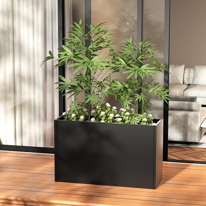 Heavy-Duty Steel Planter Box 38”x12”x30”, Rust-Resistant Large Outdoor & Indoor Plant Container, Metal Garden Box with Drainage Holes & Reinforced Edges