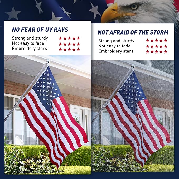 American Flag 3x5 Outdoor, 210D 3x5 Flags Outside, Heavy Duty Spun Nylon USA Flag, All Weather US Flags with Embroidered Stars Sewn Stripes Brass Grommets, Vivid Color for Outdoor Indoor (3 by 5 Foot)