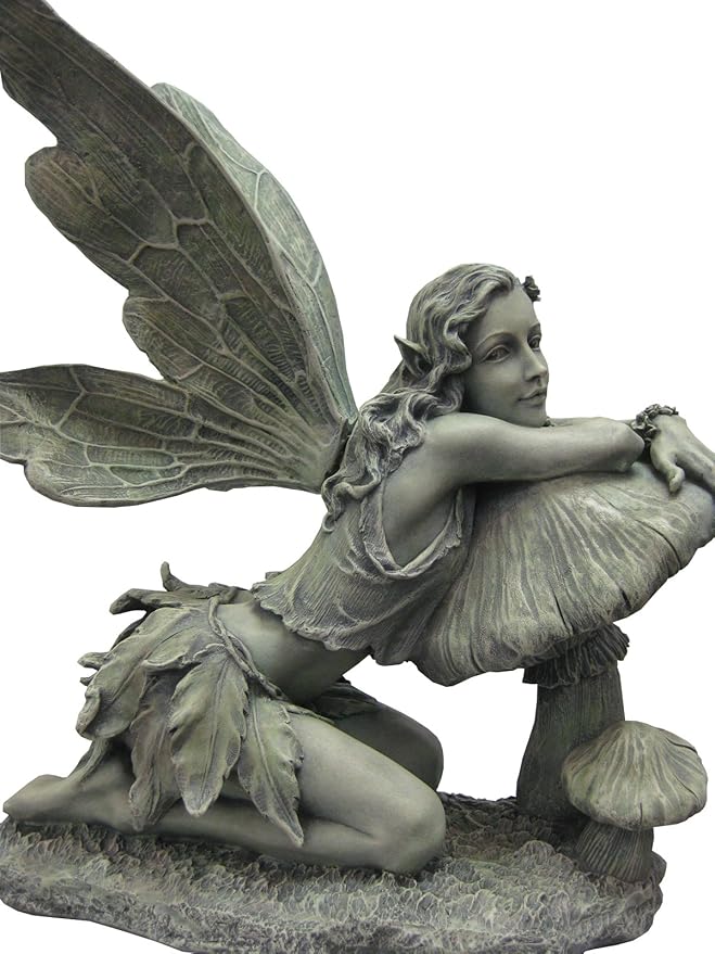 16-1/2-Inch Tall Green Fairy on Mushroom