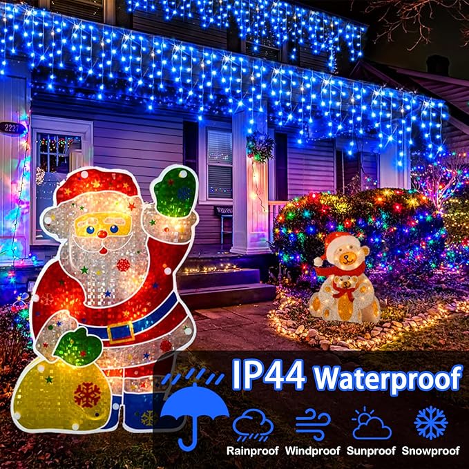 Hezbjiti Christmas Lights Decorations Outdoor, 1600LED 164FT Curtain Fairy Lights 8 Modes 320 Drops Fairy String Curtain Lights for Christmas Decor Eaves Window Party Yard Garden
