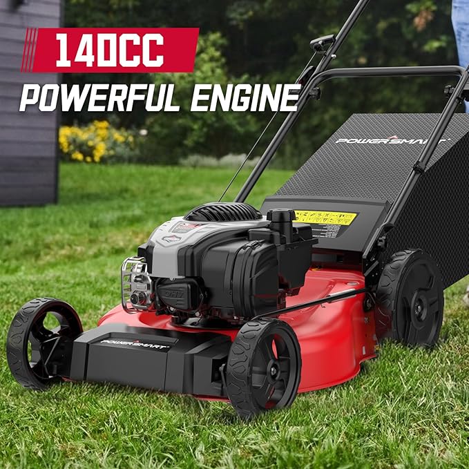 PowerSmart 21" Gas Lawn Mower with 140cc B&S E550 Engine, 3-in-1 with Bagging, High Wheels, Lightweight and Easy Assembly, Cordless Push Lawn Mowers for Garden Yard