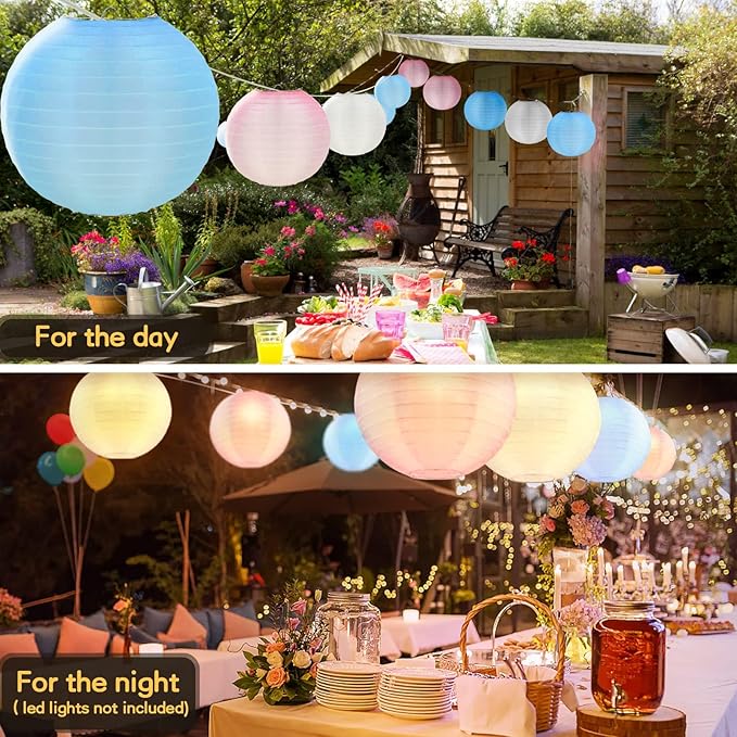 KNONEW 20 Pack Multicolor Outdoor Silk Lanterns Decorative, 10inch Waterprooof Outside Indoor Chinese Hanging Round Lanterns for Weddings, Birthdays, Parties Decoration (Multicolor)