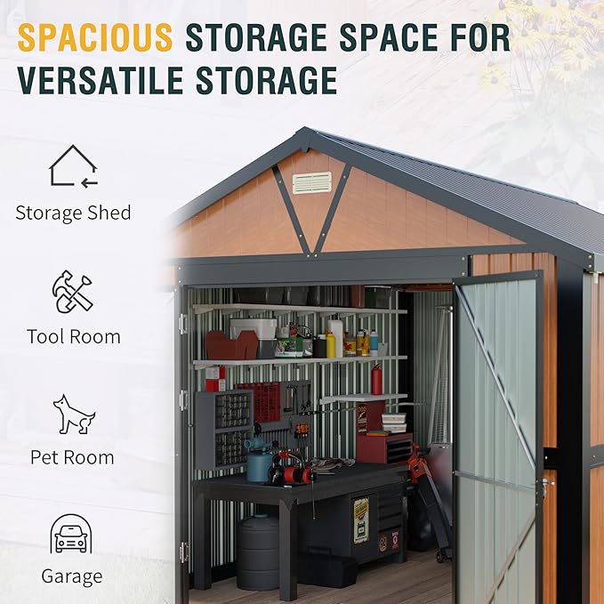 10x12 Ft Outdoor Storage Shed, Extra Large Metal Shed with Lockable Doors, 2 Windows, Outside Steel Tiny House Ideal for Garden, Backyard, Patio Utility, Tool Storage, Chicken Coops