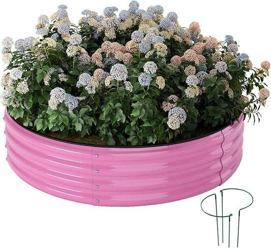 Galvanized Metal Planter Round Raised Garden Bed Kit for Gardening Outdoor，3x3x1ft Grow Garden Box Raised Flower Bed，Round Galvanized Planter Outdoor Large Metal Fire Pit Ring