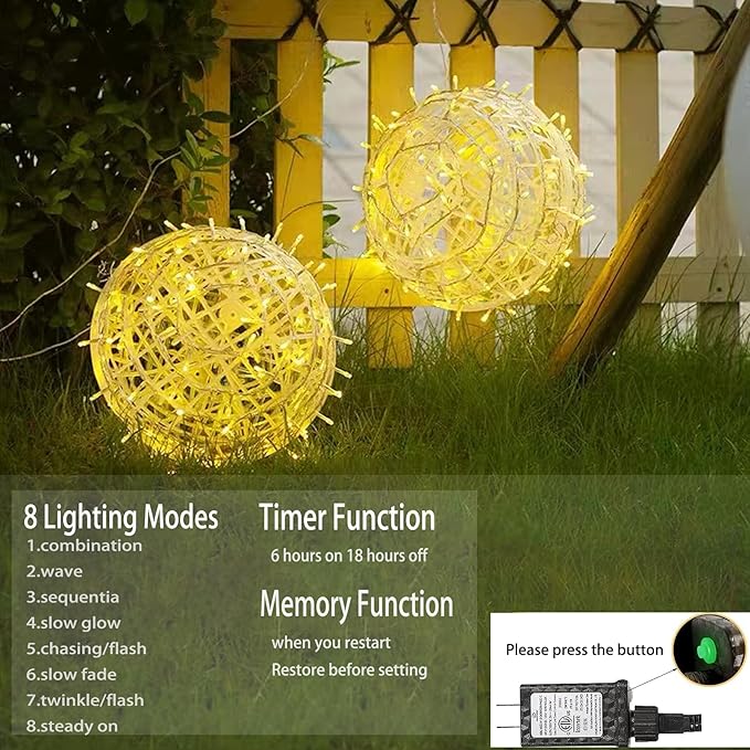 Christmas String Lights Outdoors,4 Pack 7.96" Sphere Lights,Ball Tree Garden Globe Lights for Home, Party, Christmas, Porch Patio,Wedding, Garden,Tree Decoration with Plug