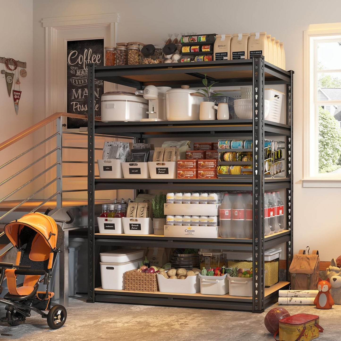REIBII 2000LBS Garage Shelving Heavy Duty 72''H Storage Shelves 5 Tier Heavy Duty Shelving, Adjustable Metal Shelves for Garage Pantry Closet Kitchen Basement 35.5" W x72 H x 15.8" D, 2 Pack