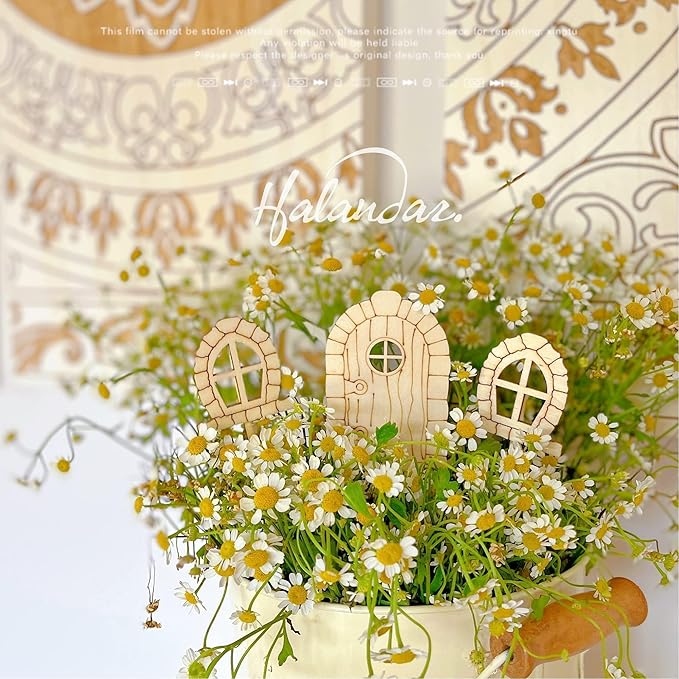 56 Pcs Fairy Door & Window Craft Kit - Wooden Garden Doors, Mini Fences, Unpainted Miniature Accessories for Home Party Event Decor - DIY Fairy House Decorations (Antique)