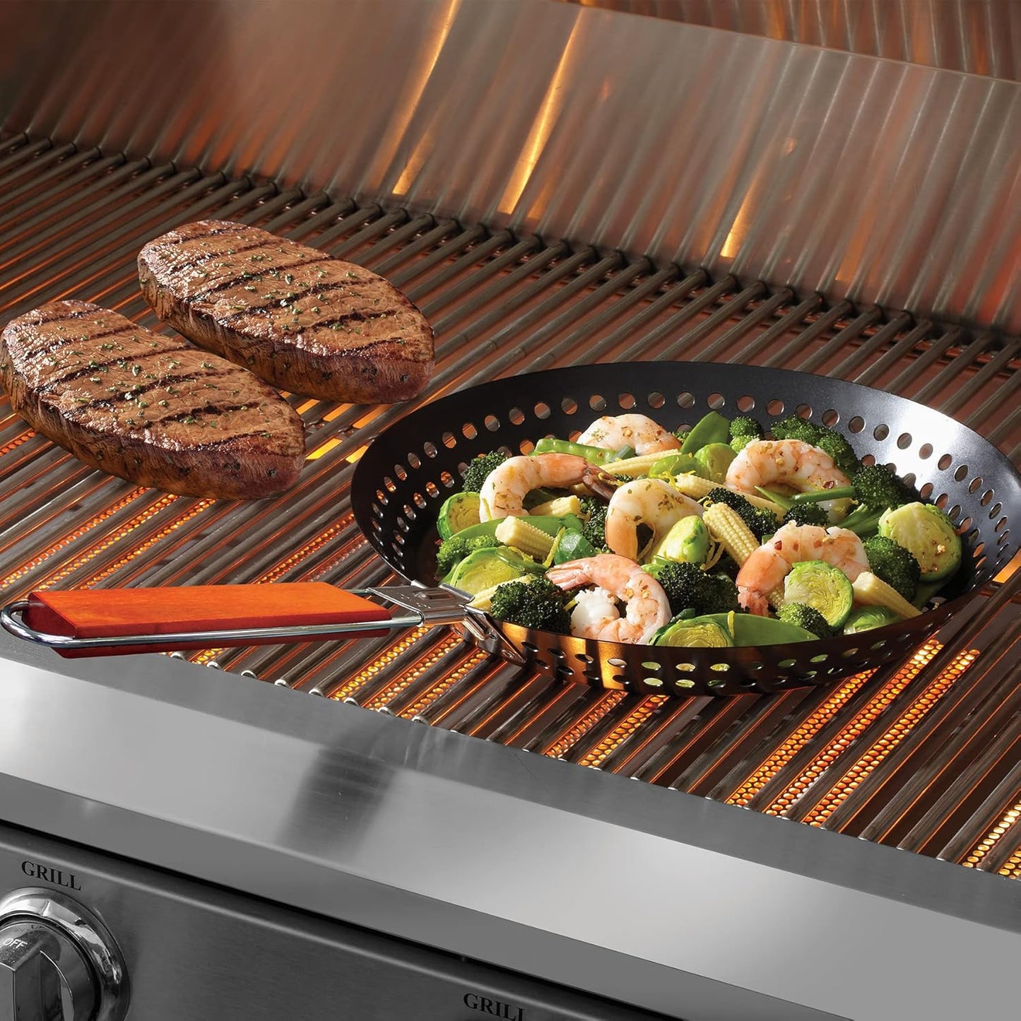 12" Non-Stick Grilling Skillet, Large Strainer with Removable Handle For Deep Frying Fried Food, Seafood & Vegetables, Grilling Basket for Indoor, Outdoor BBQ, Grill & Restaurants - Mr. Bar-B-Q 06750X
