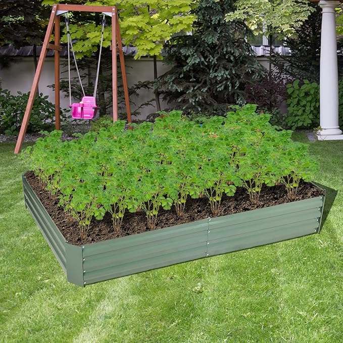 Aoodor 6 x 3 x 1 ft Outdoor Raised Garden Bed, Reinforced Galvanized Steel Planter Box for Vegetables, Fruits, Flowers, and Herbs