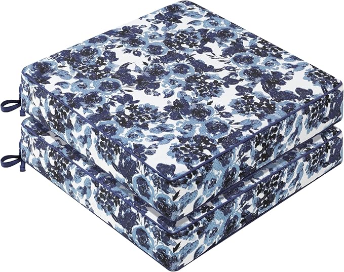 Favoyard Outdoor Chair Cushion 24 x 24 x 4 In Waterproof Pattern Fade Resistant Cushions for Patio Furniture with Removable Cover Attach Straps 28D Foam Insert Cushions Pads for Seat Sofa Couch 2 Pack