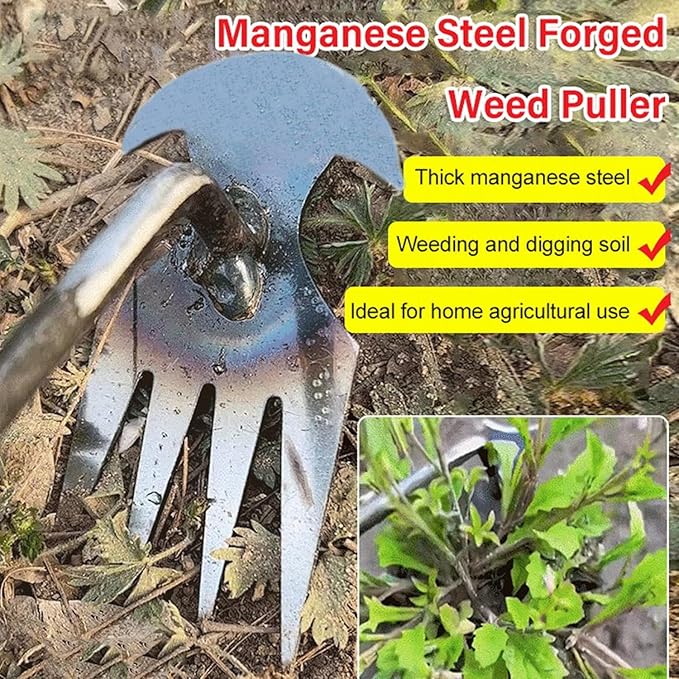 Amposei Weeding Artifact Uprooting Weeding Tool, Multifunctional Weeder, Hand Weeder Tool, Stand Up Weed Puller Tool with Handle for Garden Yard Farm Weed Removal (20in, Black Metal Handle)