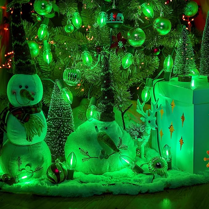 Green C7 LED Christmas String Lights, 25FT Shatterproof Christmas Lights with 25+1 Bulbs, Outdoor String Lights for Christmas Tree Patio Roofline Garden Yard Party Backyard Holiday Decorations