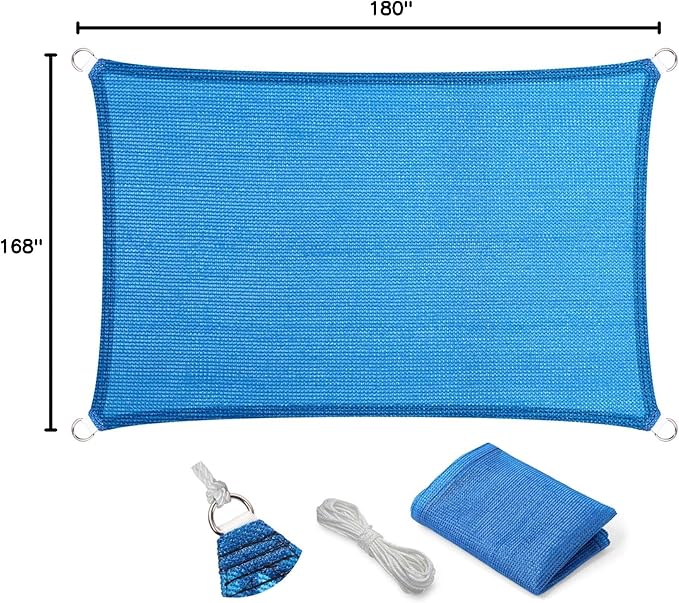 Eden's Decor Straight Flat-Edged Sun Shade Sail Rectangular 14' x 15' Blue UV-Blocking Outdoor Canopy Fabric Cloth Awning for Pergola Patio Garden Backyard Custom Size