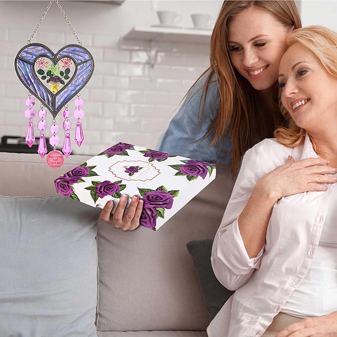 Mom's Birthday Gift Cool Purple Glass Heart-Shaped Sun Catcher