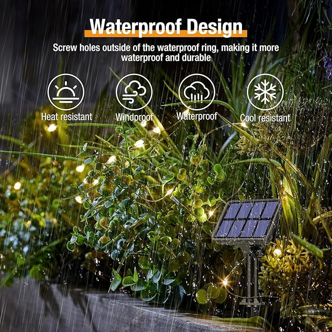 btfarm 2 Pack Solar String Lights Outdoor, 160LED 66FT Solar Fairy Lights Outside Waterproof, 8 Modes Copper Wire Solar Powered Twinkle Lights for Garden Patio Tree Christmas Wedding Decor, Warm White