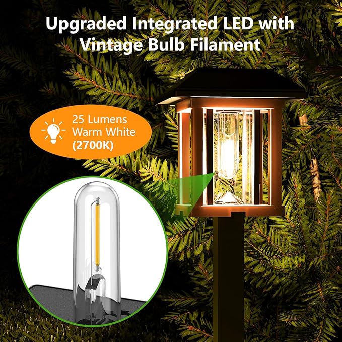 XMCOSY+ Solar Lights Outdoor Waterproof IP65, 25 LM Garden Light for Yard Pathway, Dual-Tone LED Lights with Seed Glass Metal, Solar Powered Landscape Walkway Pathway Decor Lighting (Warm White)