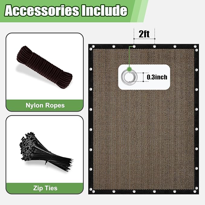 Outdoor 90% Sun Shade Cloth with Grommets, 6 X 20 FT Pergola Shade Cover for Garden Patio Carport Kennel Swimming Pool, Mocha (We Make Custom Size)
