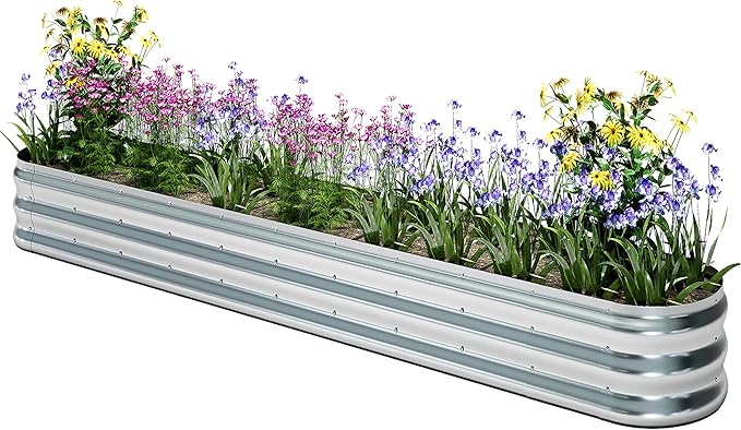 KFN Galvanized Raised Garden Bed,Raised Garden Bed Kit-Oval Metal Flower Box,Large Planter Vegetable Box Outdoor,Planting for Vegetables,Flower,Herb,12FT,0.7mm