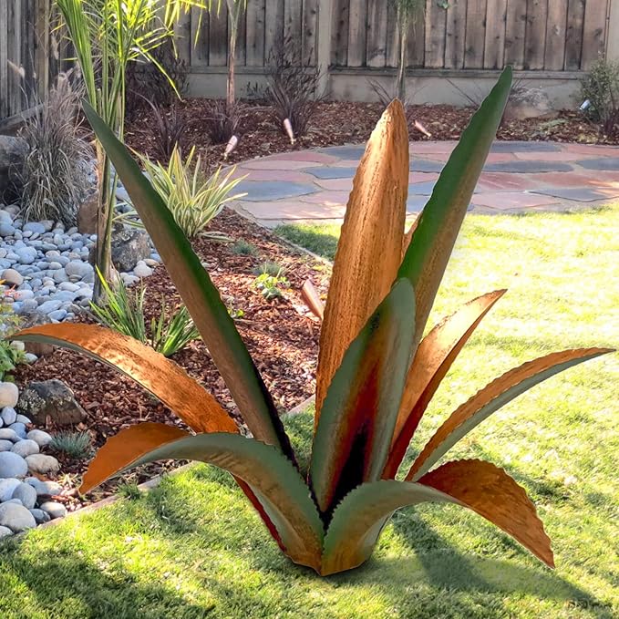 DIY Metal Agave Plant Art Yard Tequila Art Sculpture, Tequila Rustic Garden Sculpture Statue Outdoor Decor,Agave Metal Plants for Yard, Garden Lawn Ornaments (9 Leaves -Green)