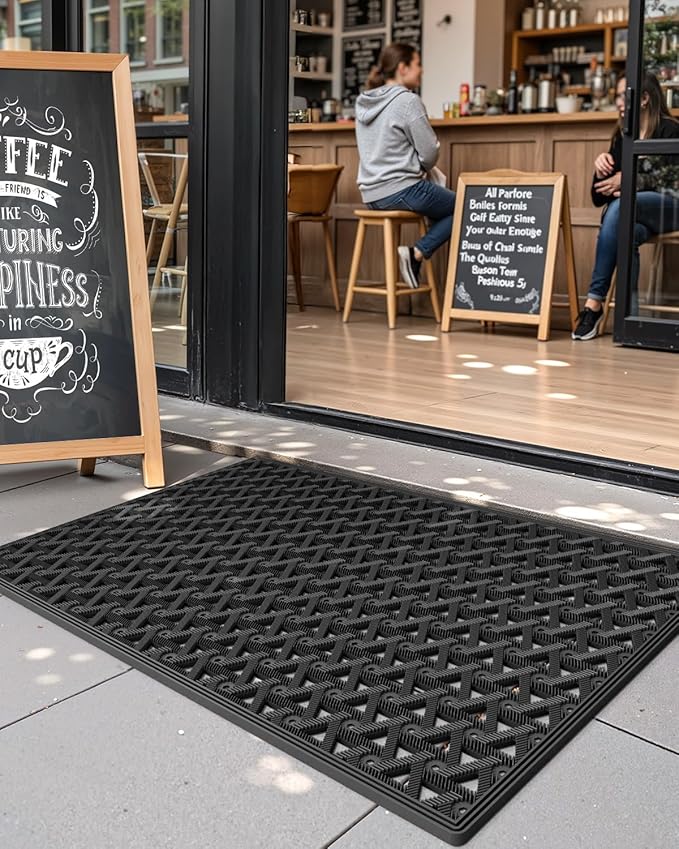 Color&Geometry Door Mat Outside Entrance with Drainage, Rubber Heavy Duty Dirt Trapper Waterproof Outdoor Welcome Mat, Outdoor Mats All Weather for Front Back Door Patio Entryway Entry, 19"X30" Black