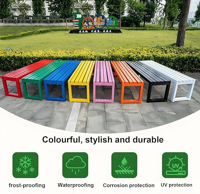 Weatherproof Metal Dining Bench, Outdoor Bench Backless Patio Bench 2-Person Farmhouse Bench Garden Bench for Kitchen, Living Room, Entryway(Blue,59in)