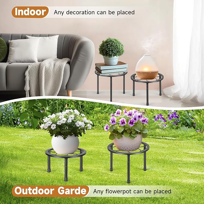 5 Pack Metal Plant Stand, Anti-Rust Iron Plant Stands for Indoor and Outdoor, Heavy Duty Flower Pot Stands for Multiple Plant, Black Potted Plant Holder for Garden Home (5 Pack Black)