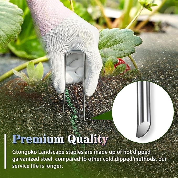 Gtongoko Landscape Staples 10 Inch 11 Gauge 50 Pack Garden Stakes Upgraded Tent Stakes Galvanized SOD Pins Ground Stakes Yard Stakes for Weed Barrier Fabric Ground Plant Cover Stakes Outdoor Décor