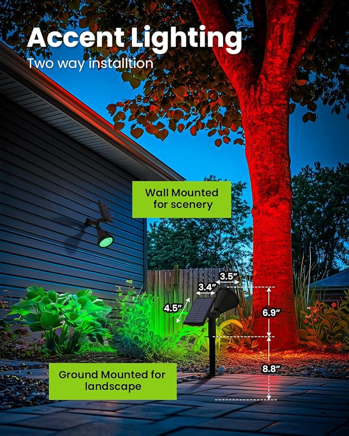 Color Changing Solar Spot Lights Outdoor Halloween Decorations Lights Multicolor,Waterproof Landscape Spotlights for Tree, House, Yard, Garden, Christamas Decorations-4 Pack