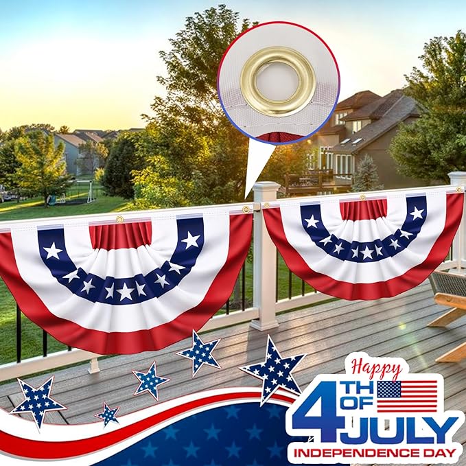 3x6 Ft 2 Pack American Pleated Fan Flag, Patriotic Half Fan Banner American Flag Decoration Bunting for Outside Red White and Blue Decor Independence Day Memorial Day 4th of july Decorations