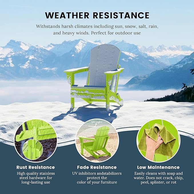 Westin Outdoors Laguna WO Home Outdoor Adirondack Folding Chair Lounger Seat Traditional Retro Home Furniture for Beach, Balcony, Backyard, Lawn, Patio, Pool, Deck, Garden (Lime Green)