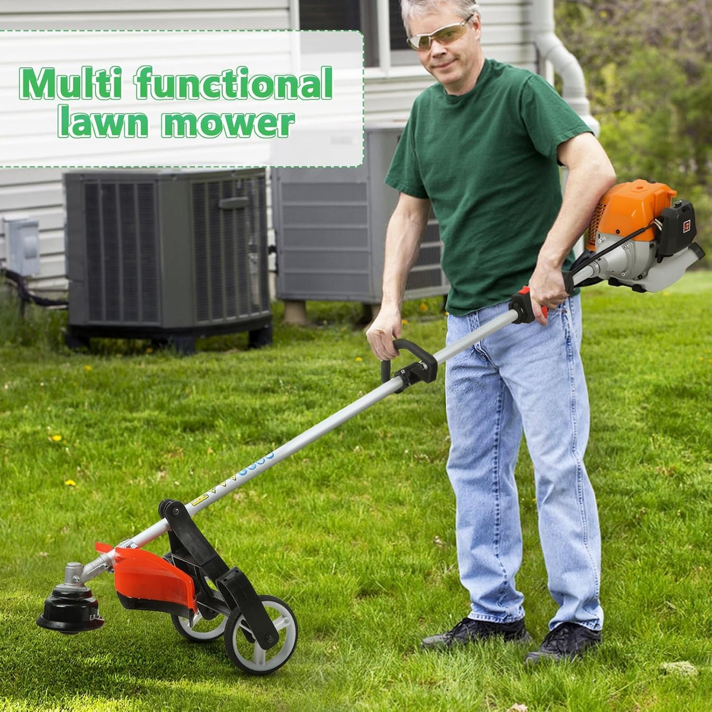 8 in 1Gas Weed Eater,52cc 2 Stroke Full-Functional Petrol Hedge Trimmer,Gas Weed Wacker,Grass Cutter Machine,Straight Shaft Grass Trimmer Cordless for Gardening (Orange)